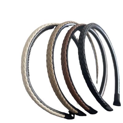 China 2021 New Fashion Manufacturer Women's PU Woven Solid Headband Simple Bohemian Beveled Hair Circle for sale