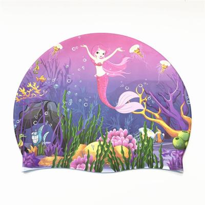 China High Elasticity Colorful Design Full Color Silicone Waterproof 100% Swim Caps for sale