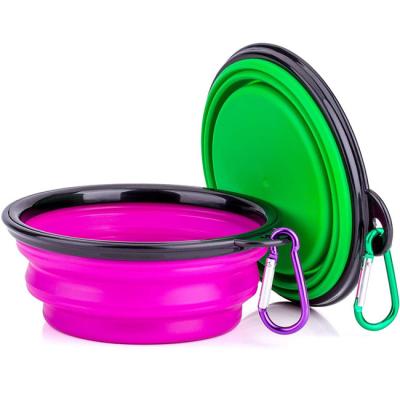 China Viable Portable Travel Silicone Collapsible Collapsible Dog Food Bowl With Carabiner for sale