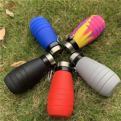 China Viable Bestsellers in USA 2021 Stainless Steel Black Cover Color Silicone Coated Collapsible Bottle for Kids with Straw for sale