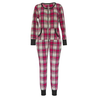 China Low MOQ New Design Plaid Sleepwear Pajamas Soft Touch Breathable Jumpsuit Wholesale High Quality Cheap Breathable Fleece Comfortable Women for sale