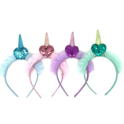 China Cute Fashion Kawaii Bling Hair Circle Girl Fashion Laser Sequins Love Unicorn Headband For Kids for sale