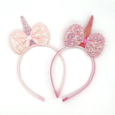 China Cute Dreamy Bow Unicorn Sequins Bling Circle Headband Wholesale Girl Hair Lovers Fashion New Products for sale