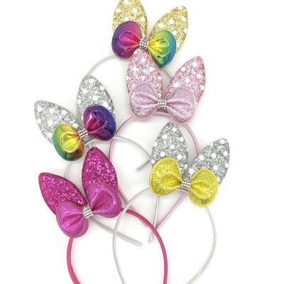 China Fashion New Arrival Cute Diamond Sequined Bow Headband Shiny Kawaii Bling Hair Circle Laser Kid's Headband for sale