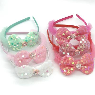 China Fashion 2021 Circle Diamond Bow Kids Headbands Hair 6 Colors Hair Accessory For Girls Children for sale