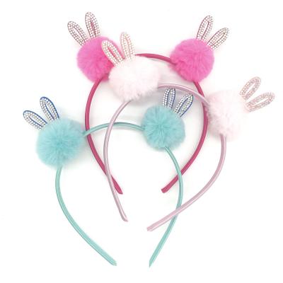 China 2022 Korean Factory Newest Bunny Hair Ball Hair Circle Friendly Material Children Korean Headband For Girls for sale