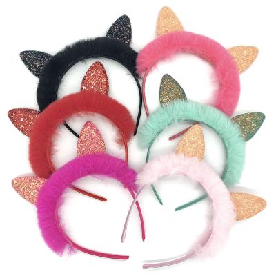 China Promotion Gift Fancy Friendly Material Kids Party Plush Cat Ears Headband Sequined Hair Circle Hair Accessories Women for sale