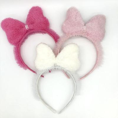 China Fashion Pink Soft Hair Headbands Cute And Cozy Bow Minnie Plush Hair Circle Accessories For Kids for sale