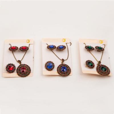 China Multicolor Luxury Vintage Ring Earrings Necklace Jewelry Set Fashion Good Sale High Quality and Elegant Banquet for sale