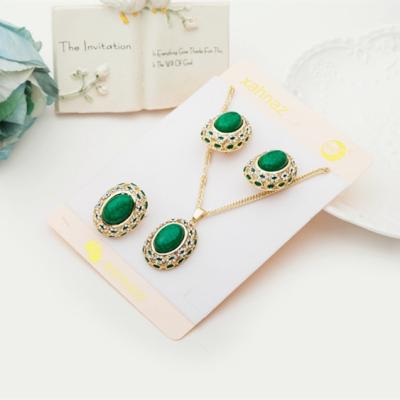 China High Quality Factory Made Women's Ring Emerald Gold Jewelry Set With Various Diamonds Ring Emerald Gold Jewelry Set With Necklace Earrings for sale