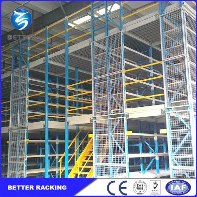 China Corrosion Protection Warehouse Shelving Powder Coating Steel Mezzanine Floor With Sliding Door for sale