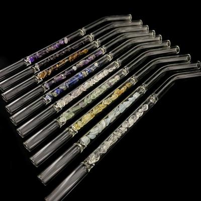 China Viable Natural Glass Straw Straws Set Reusable Rose Quartz Crystal Tumbled Stone Amethyst for sale