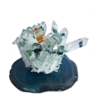 China Europe high quality natural green aura garden quartz crystal phantom cluster for home decoration for sale