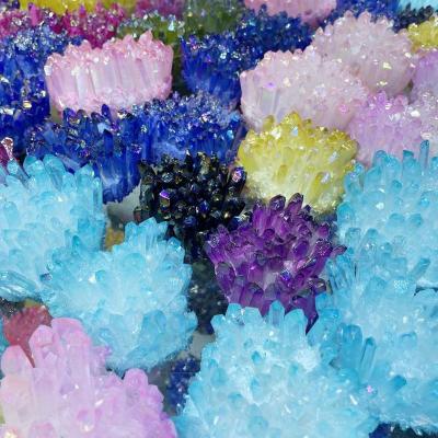 China Europe Hot Sale Natural Aura Quartz Cluster For Feng Shui Crystal Cluster Reiki Gemstone Healing Stone Decoration for sale