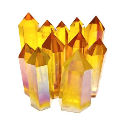 China Europe Natural Orange Stone Points Aqua Aura Spirit Quartz Healing Crystal for sale