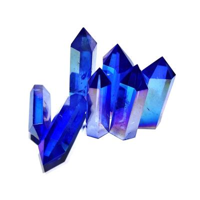 China Wholesale Natural Point Of Crystal Blue Aura Quartz Crystal Healing From Europe for sale