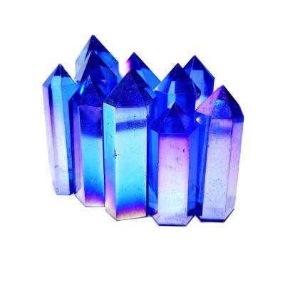 China Europe Natural Crystals Healing Stone Craft Quartz Point Polished Angel Aura Blue Crystal Tower for sale