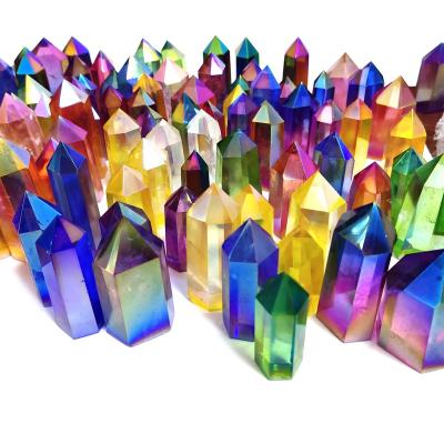 China Europe Crystal Aura Point Aqua Aura Spirit Natural Quartz Points Mixed Aura Quartz Tower for sale