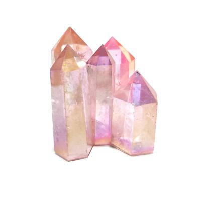 China Natural Healing Pink Stone of Angel Aura Rose Quartz Crystal Wand Point from Europe Tower for Sale for sale