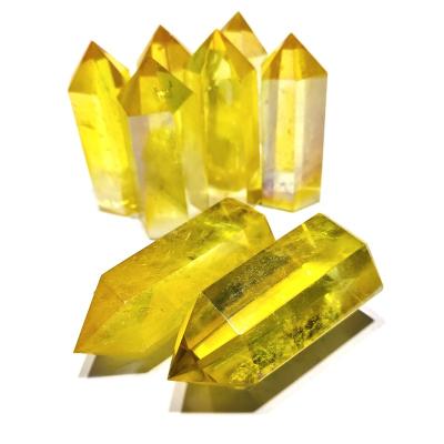 China Yellow Point Crystal Wands Points Natural Angel Aura Citrine Quartz Tower Natural Rock Wand from Europe for sale