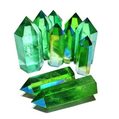 China Wholesale Green Aqua Aura Crystal Quartz Point Sparkly Raw Crystal Quartz Tower from Europe for sale