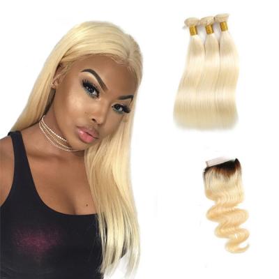 China Virgin Remy Hair Extension Hot Sale 613 Russian Blonde 613 Virgin Hair Weave Bulk Bundles With Frontal Lace Closure Cuticle Aligned Straight for sale