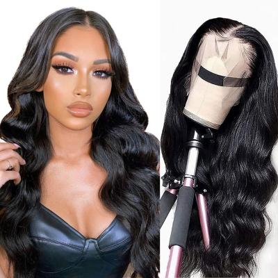 China Other Body Wave Lace Front Human Hair Wig Brazilian Virgin Hair 13X4 Lace Headband Wig Pre Plucked With Baby Hair Natural Black for sale