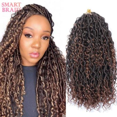 China All ages who want to create NEW Goddess Locs new hairstyles crochet hair 18 inch River Faux Locs wavy crochet with curly hair in the middle and ends for sale