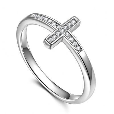 China Custom S925 Diamond CZ Zircon Stone Cross Ring 925 Silver Gold Plated Custom TRENDY Sterling Silver for sale