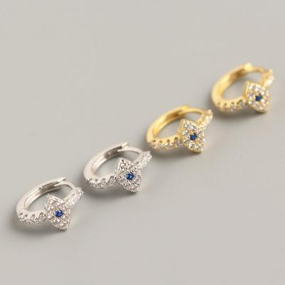 China FASHIONABLE Delicate Gold Plated 925 Sterling Silver Cubic Zircon Rhinestone Earring Jewelry Women Devil Eye Hoop Huggie for sale