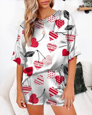 China Boutique Women Satin Lounge Wear Breathable Half Sleeve CrewNeck Plus Size Loose Comfy Sleepwear Pajama Shorts Set for sale