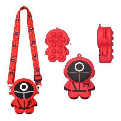 China 2021 new silicone fidgety person main chain toys invent purse squid game noise bag for sale