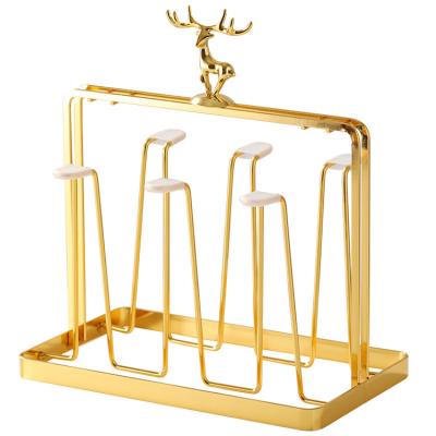 China Art Decor Golden Deer Shaped Metal Cup Holder Drying Wine Glass Hanging Rack For Bar Household Kitchen for sale