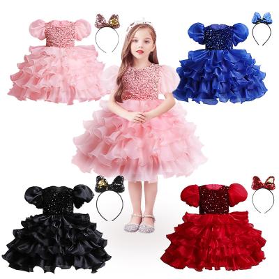 China Breathable Sleeveless Kids Wedding Prom Dress Princess Tutu Dress Cake Layers Sequins Girls Even Formal Party for sale