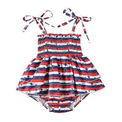 China Handsome Independence Day Printing Suspenders Patchwork Striped Overalls HH Babies Breathable Romper Dress Bandeau for sale