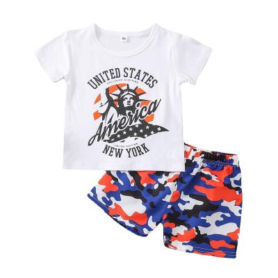 China Summer 0-4Y Independence Day Baby Boy Clothes 2pcs Sets Breathable Letter Printed Tops+Camouflage Printed Shorts Clothing HH for sale