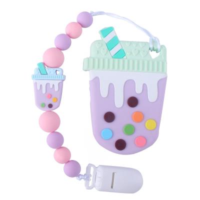 China Cute Handmade Baby Teether New Cup Holder Chain Silicone Ice Cream Pacifier Chains Baby Teether Teething Chain Gift for sale