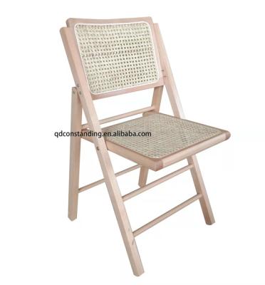 China Wholesale Outdoor Cane Back Wedding Portable Wood Leisure Foldable Floor Rattan Camping Folding Chairs For Events for sale