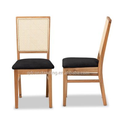 China Space Saving Leather Wholesale Seat Rattan Back and Outdoor Wood Upholstered Nordic Rattan Leather Dining Chair for sale