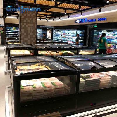 China Island Sliding Deep Freezer , R290 Top Glass Door Commercial Island Freezer for sale