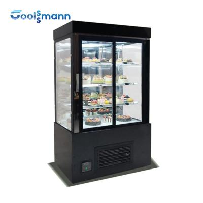 China Refrigerated Cake Display Cooler Cabinet Dessert Right Angle Floor Style Fridge for sale