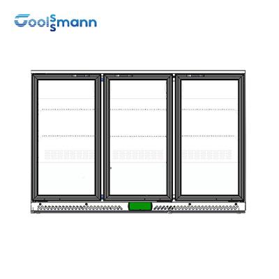 China 3 Glass Door Backbar Cooler Sliding Refrigerator Roll Bond Evaporator for sale