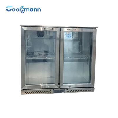 China Sliding Swing Door Back Bar Cooler Fan Cooling System LED 2 Door Fridge for sale