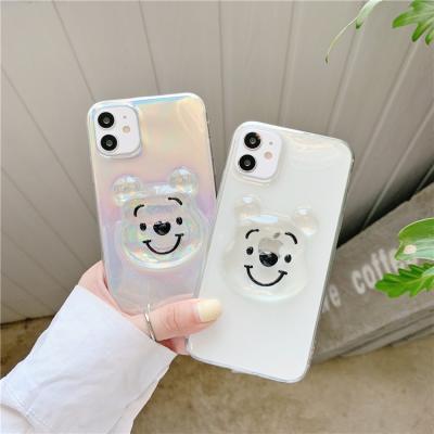 China Cute South Korea Bear Transparent Cover Shockproof Epoxy Case For iPhone 11 12 Promax Laser Clear Phone Case For HUAWEI for sale