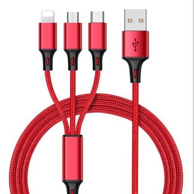 China Hot Selling Data Transfer Cable Multi Function Cord USB Nylon Cable for iPhone Android Type-C 3 Universal Multifunction in 1 Charger Cable for sale