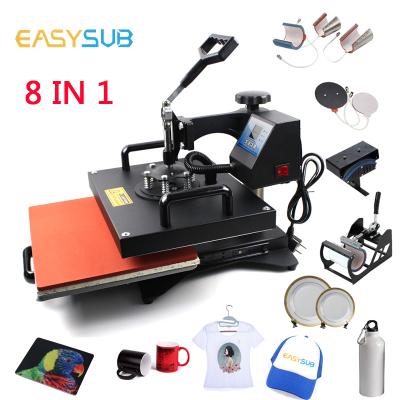 China Garment Shops Heat Transfer Machine 8-in-1 Small Heat Press Machine Multifunctional Combination Slide Machine for sale