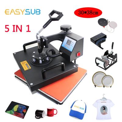 China Custom Custom Made T Shirt Heat Transfer Machine Press 5 In 1 Combo 5 In 1 Heat Press Machine For Flatbed / Bottle T Shirts Printing for sale