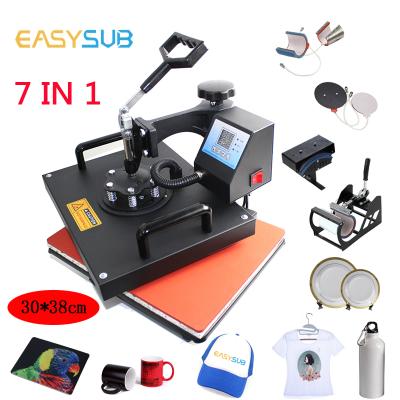 China T-shirt/mug/mug/printer dish/mouse pad/phone case 30*38cm 7 in 1 dual dual heat press machine station heat press machine transfer mug combo machine for sale