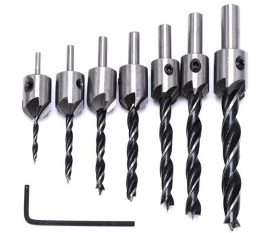 China 7pcs 3-10mm Drilling Woodworking Milling Cutter Wood Three-pointed Drill Bit Set For Woodworking Drilling Holes for sale