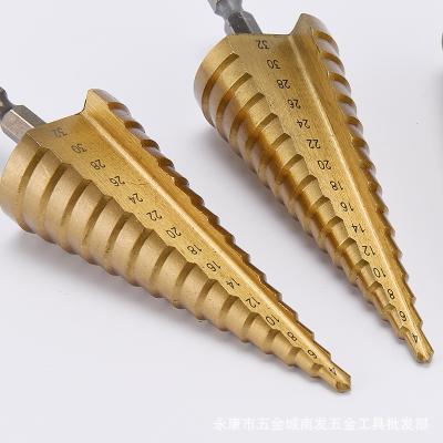 China Metal Drilling 6.35mm HSS Hex Shank Step Drill Set Straight Handle Slot Pagoda Drill Bit for sale